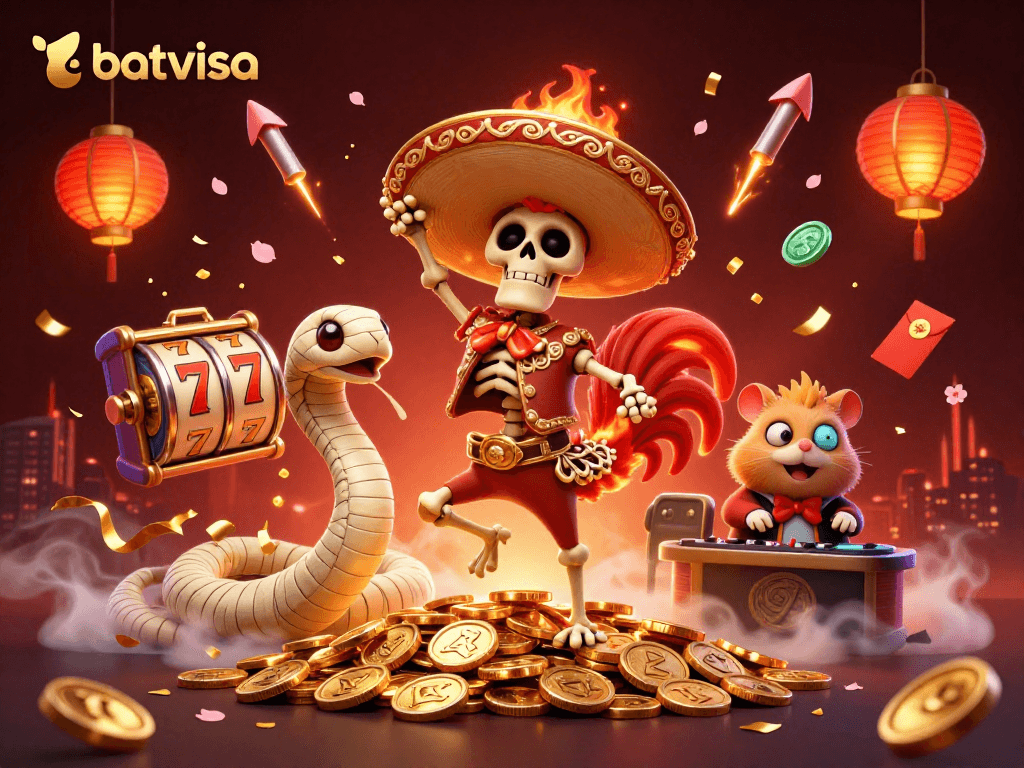 Experience batvisa's vibrant casino atmosphere with a festive 3D illustration of a lively mariachi rooster.