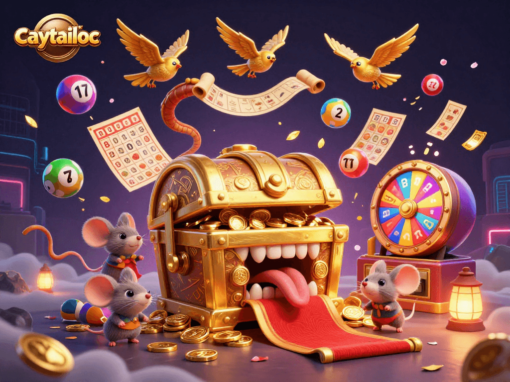 Engage in exciting gameplay with caytailoc's vibrant slot machine features and colorful lottery elements.