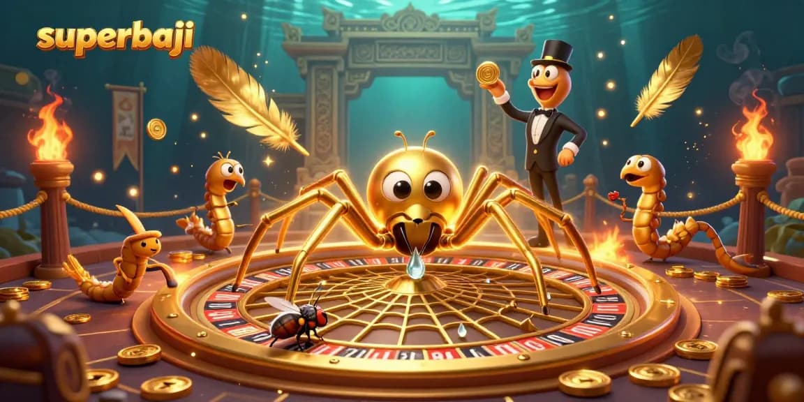 Spin the roulette wheel with superbaji in a 3D casino scene filled with golden coins and dynamic action.
