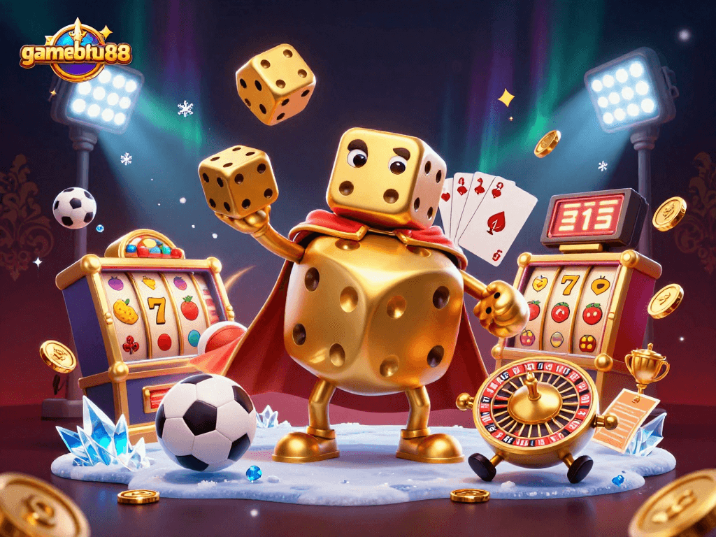 Engage in thrilling gameplay with gamebainohu88, showcasing a massive golden dice golem and dynamic slot elements.