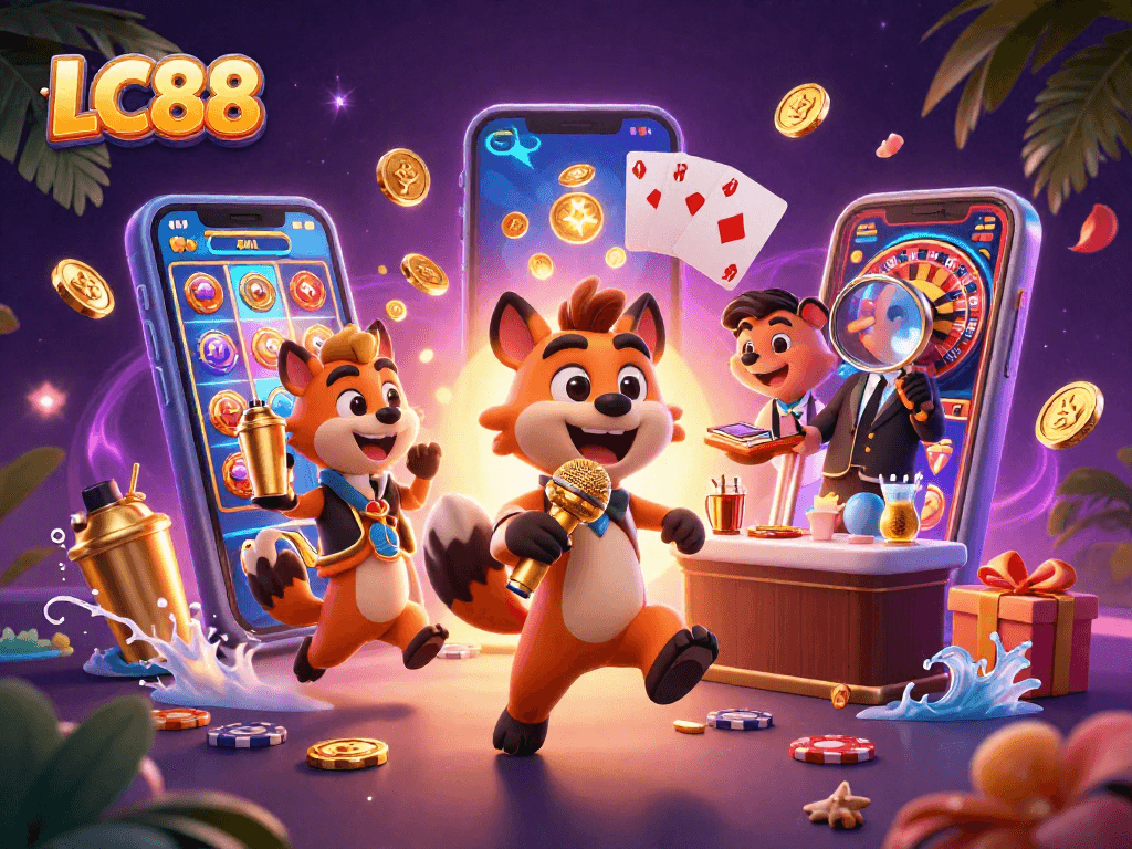 Join the excitement at LC88 with hyena comedians and lively casino action, featuring dynamic gaming elements.