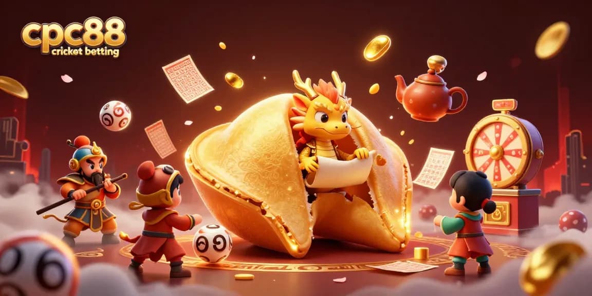 Engage in cpc88 cricket betting with vibrant lottery-themed 3D illustration featuring dynamic characters.
