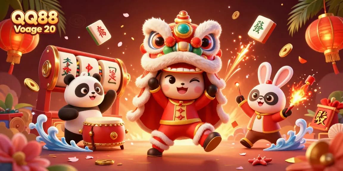 Experience thrilling action with QQ88 Voyage 20 as characters engage in a festive casino scene.