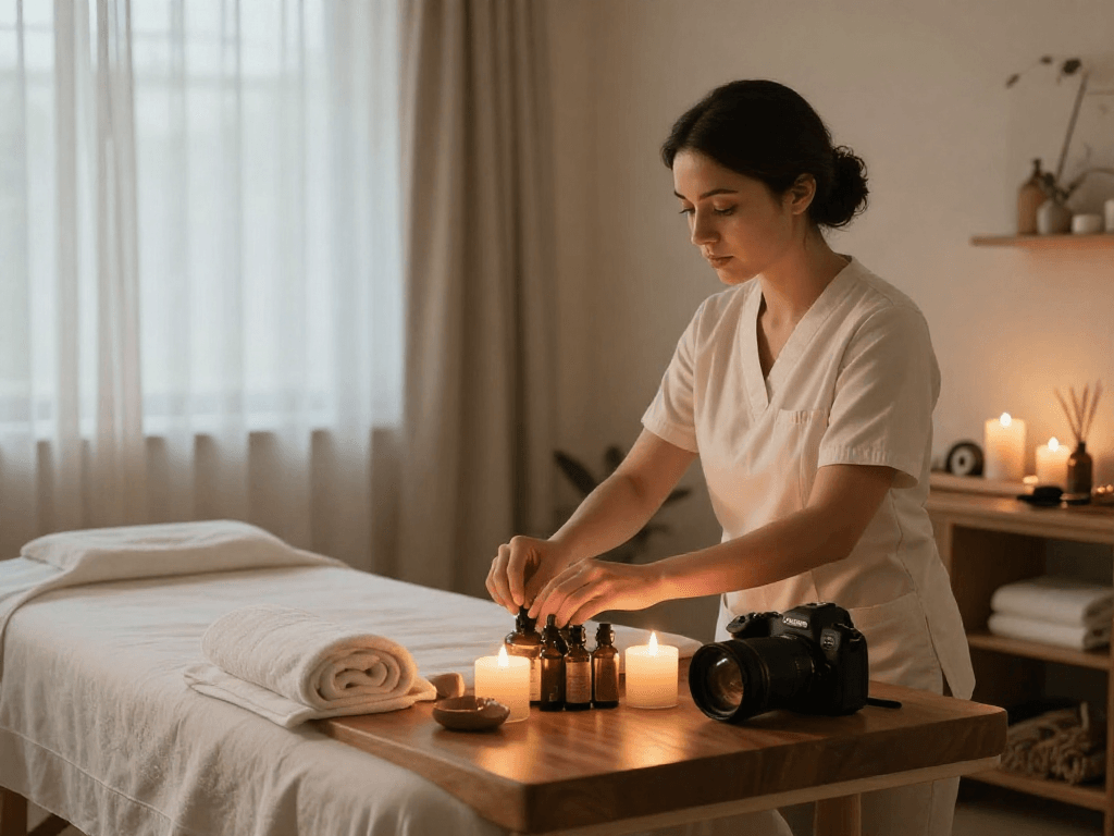 Experience relaxation at Balanced Massage with mantra88 in a tranquil private therapy room.