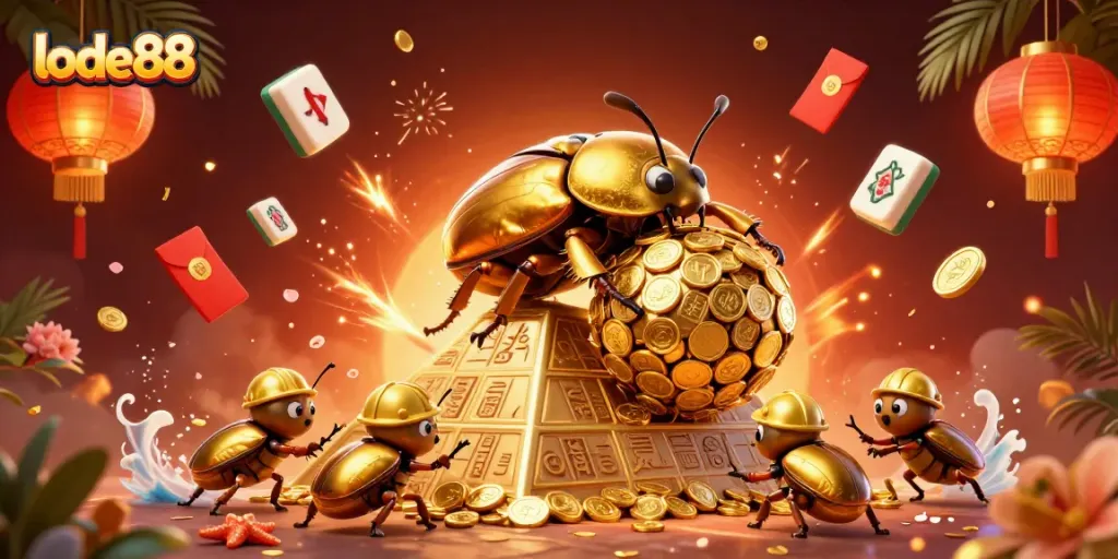 Play thrilling games at lode88, where golden beetles roll coins to enhance your gambling adventure.