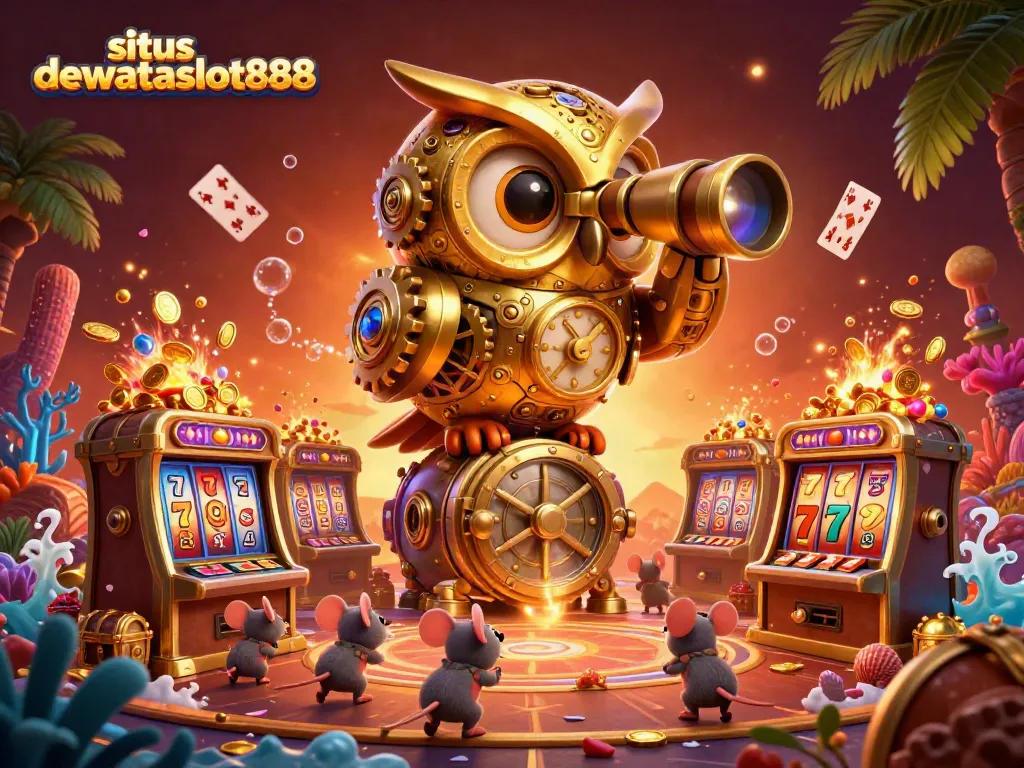 Menangkan jackpot di situs dewataslot888 dengan mesin slot dan simbol keberuntungan di latar belakang yang kaya