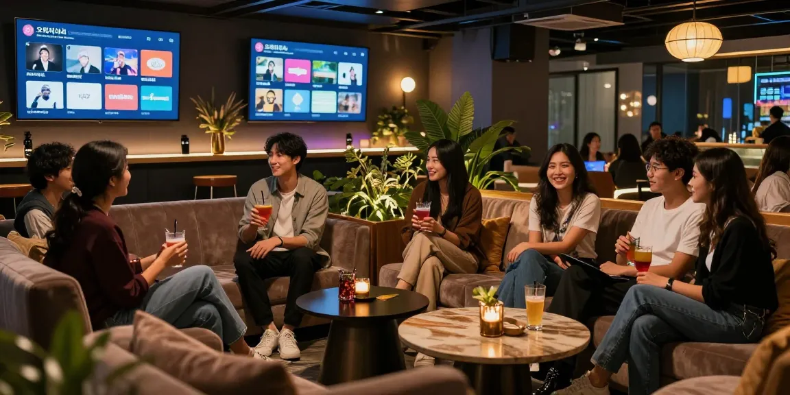 Engaging social scene at trendy 오피사이트 lounge with friends enjoying their time together.