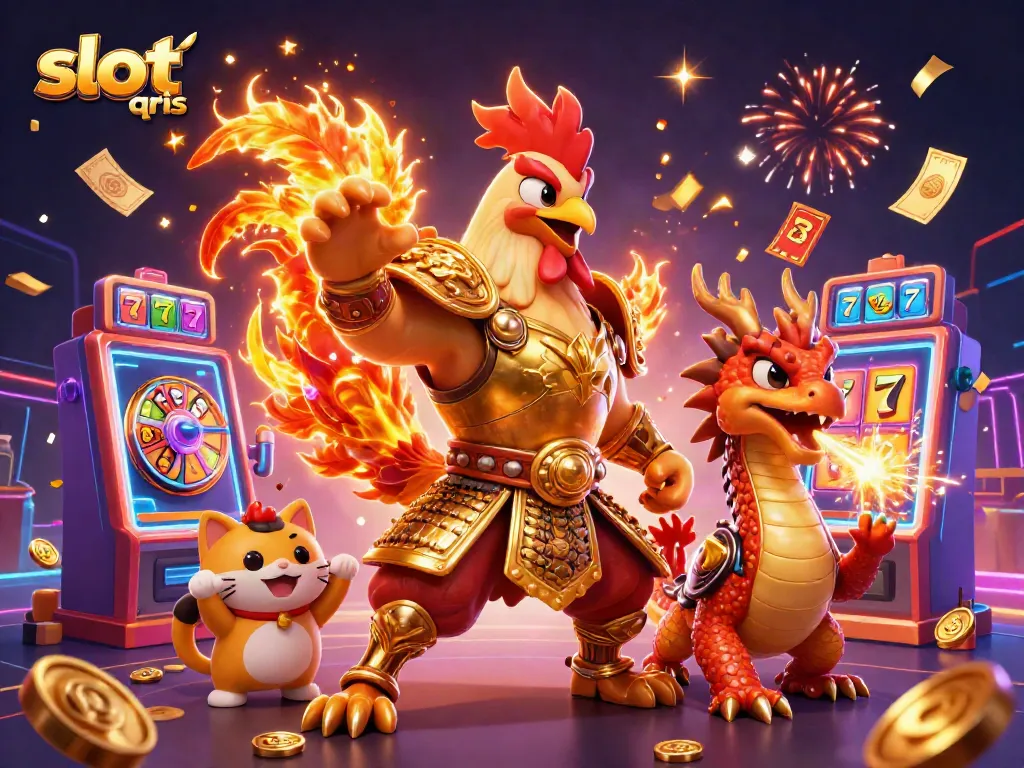 Experience thrilling gameplay at slot qris with an energetic 3D scene featuring slot machine elements.