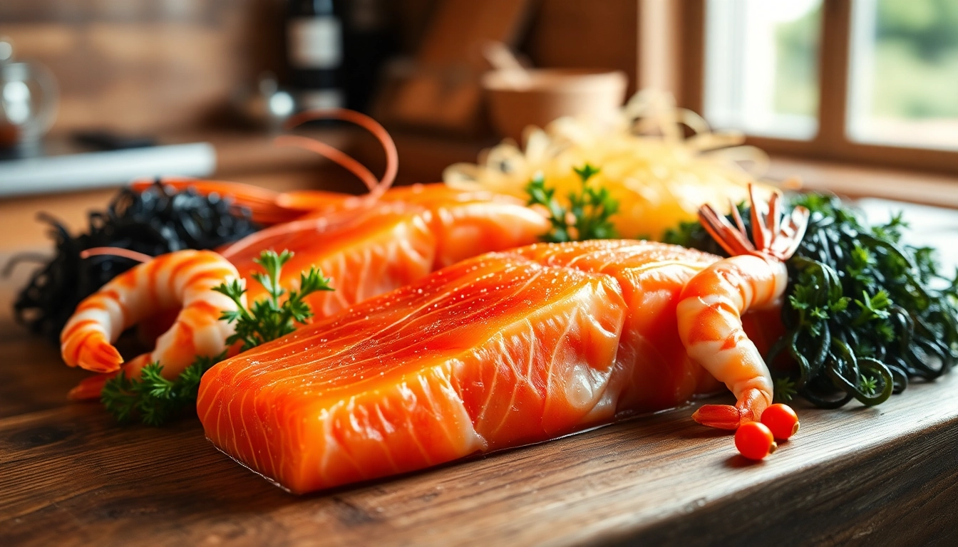 Highlight astaxanthin explained through vibrant display of salmon, shrimp, and algae, showcasing health benefits.