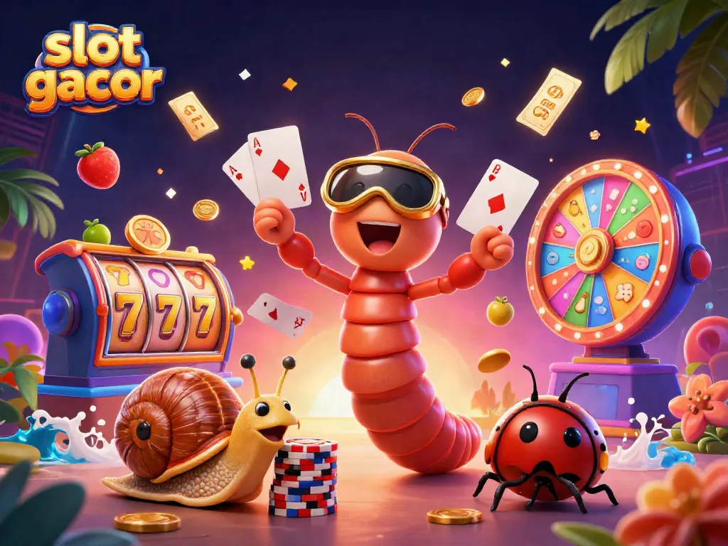 Experience slot gacor with a vibrant, dynamic 3D illustration featuring engaging characters and gaming elements.