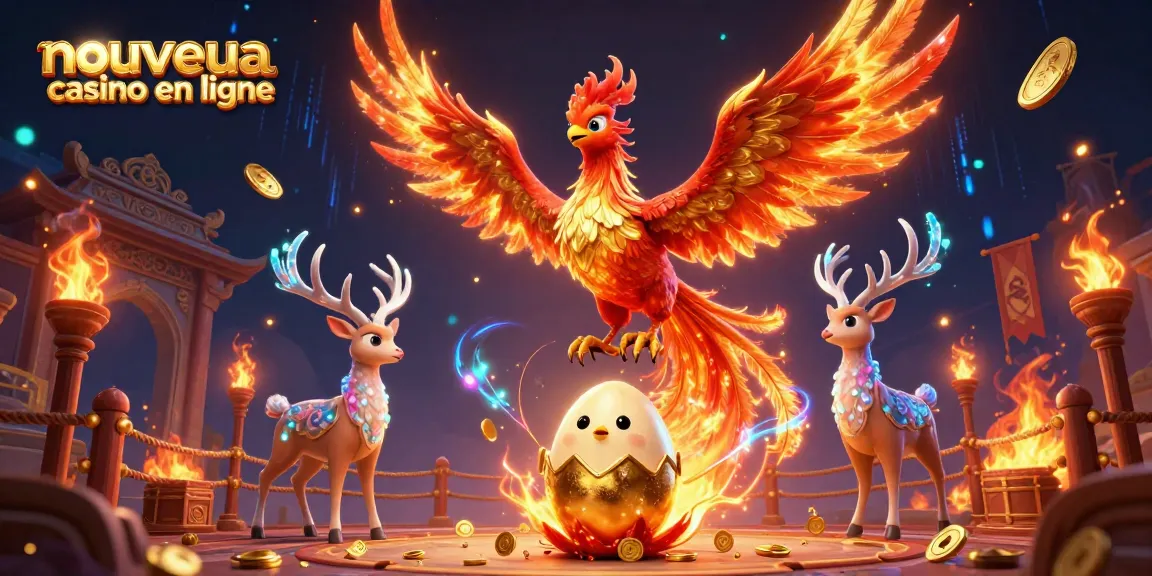 Découvrez le nouveau casino en ligne avec une scène captivante alliant un phénix flamboyant et des éléments de jeu vibrants.
