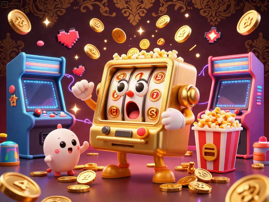 Experience the excitement of situs slot gacor with a cartoon slot machine hitting a jackpot, surrounded by cheering baby machines!