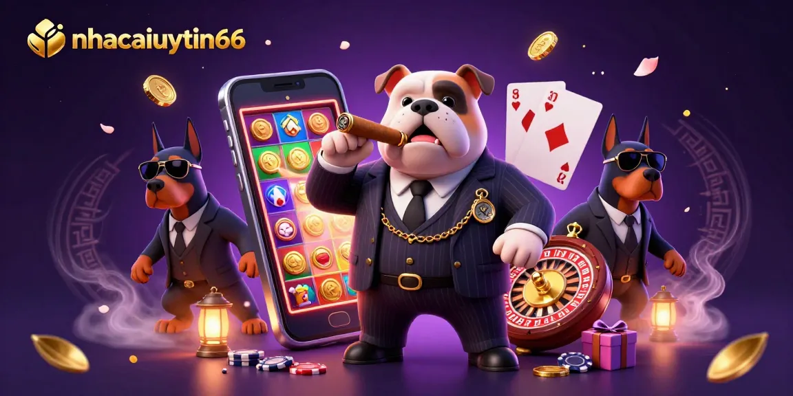 Experience excitement with nhacaiuytin66’s energetic casino scene featuring a mafia boss and poker elements.