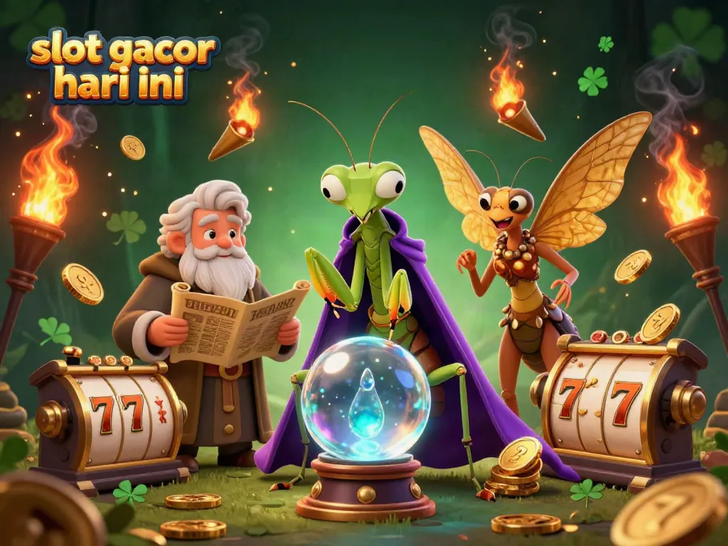 Engage in the excitement of slot gacor hari ini with a vibrant 3D scene of fortune tellers and casino elements.