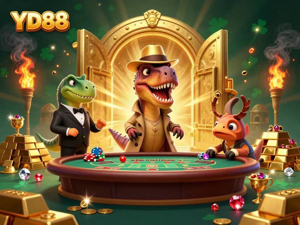 Experience thrilling gameplay at YD88 with charming cartoon characters in a vibrant casino setting.