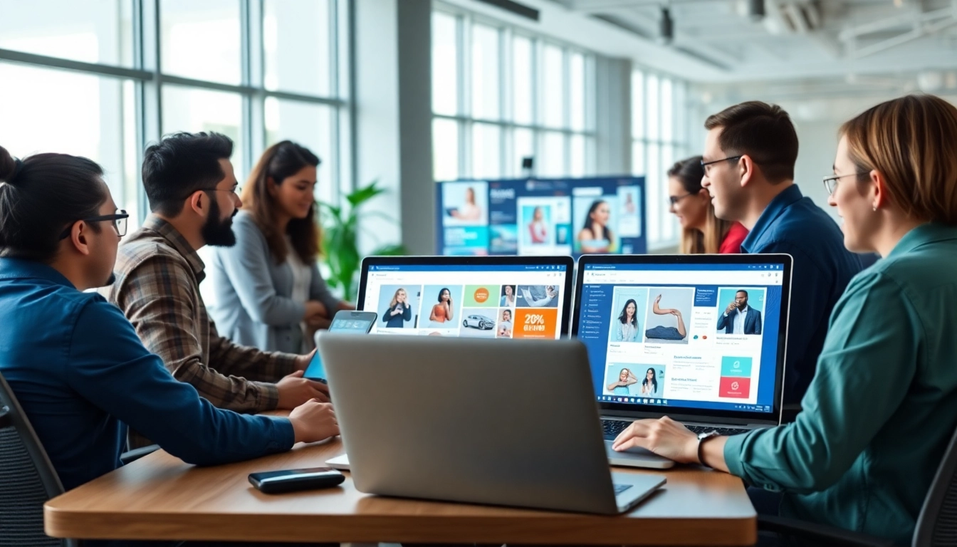 Showcasing a team collaborating at a Premium Shopify agency with tech and design elements.