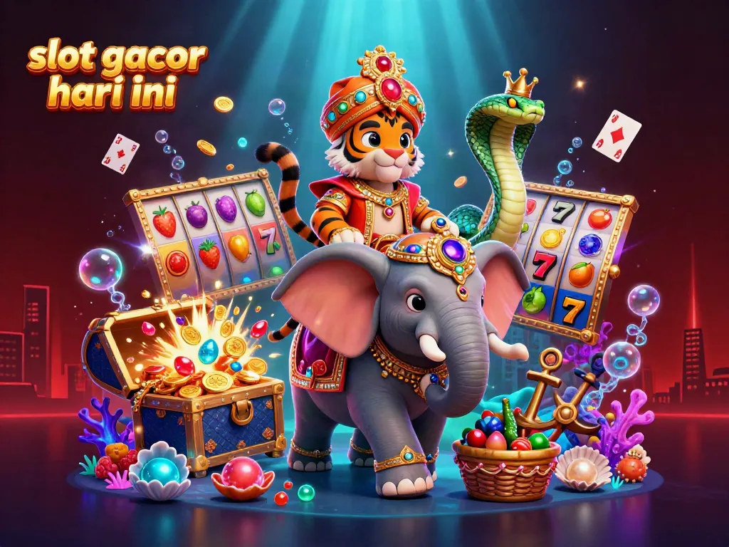 Engage in excitement with slot gacor hari ini featuring a festive scene of vibrant slot reels and charming characters.