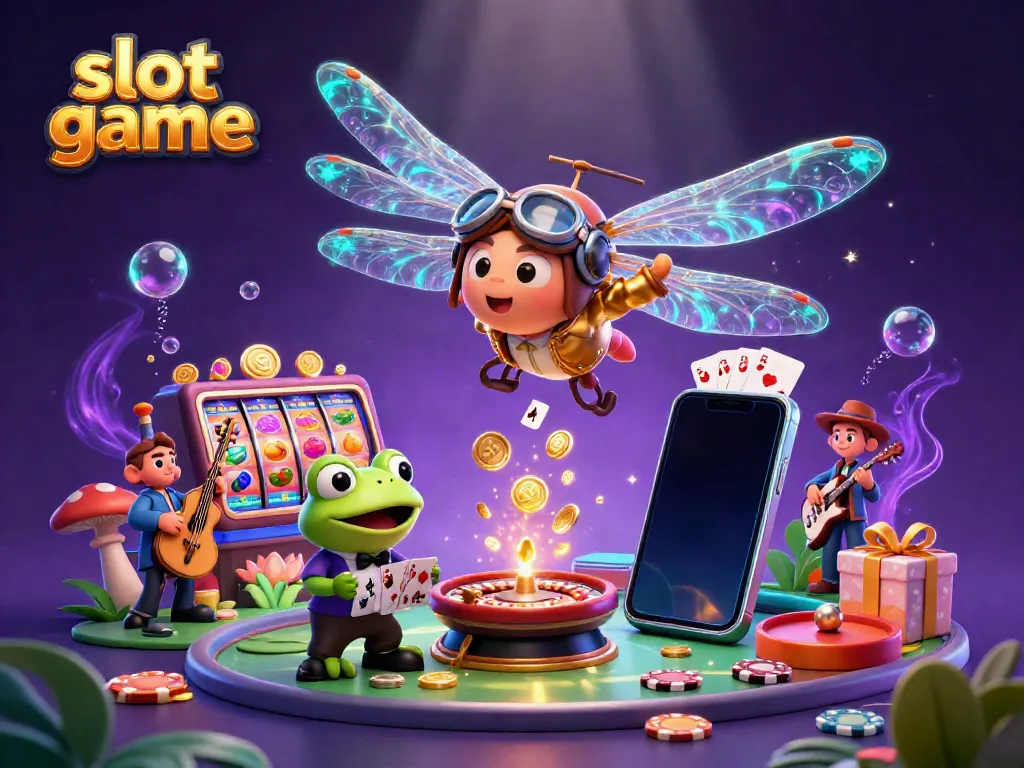 Experience an immersive slot game with vibrant 3D characters amidst glowing casino elements.
