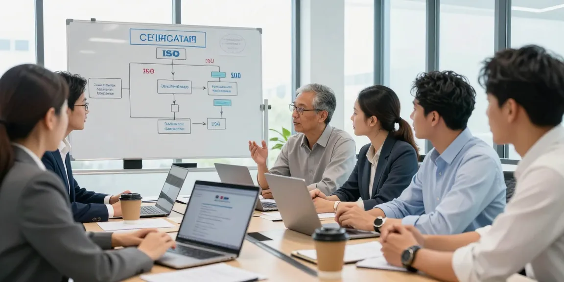 ISO Certification in Pakistan training session with diverse professionals in a modern office.