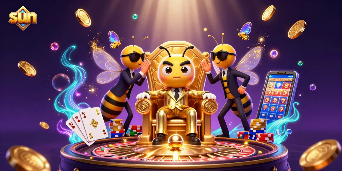 Spin the sun-themed slot reels while golden coins burst from the energetic bumblebee mob boss scene.