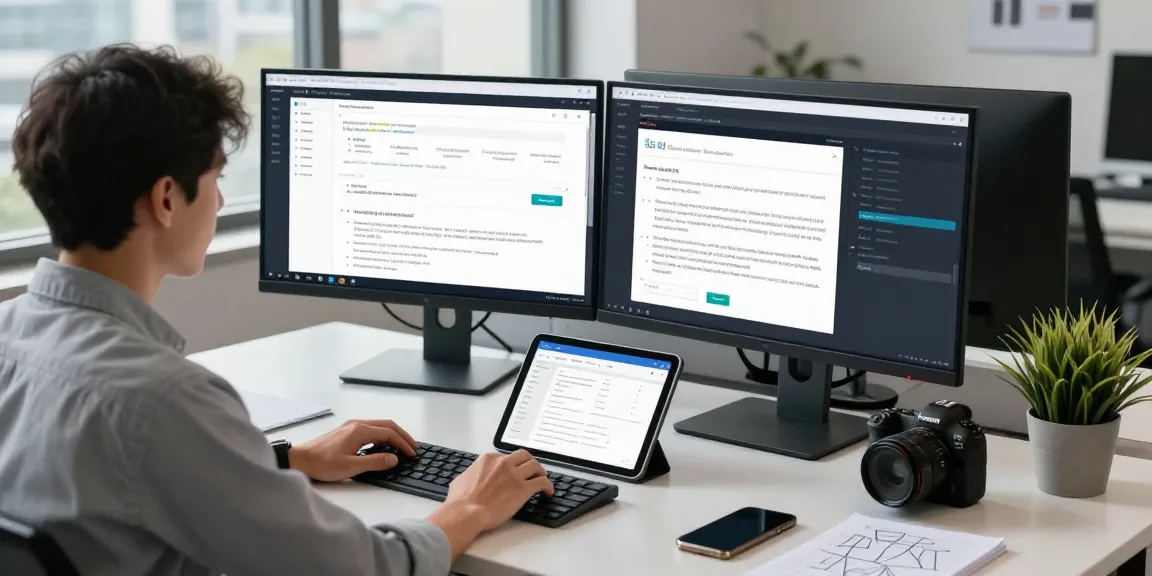 Document fraud detection workspace with developer using software tools and analytics in a modern office environment.