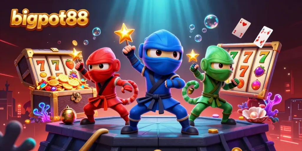 Menangkan permainan judi dengan bigpot88 melalui karakter ninja chameleon yang bertarung di kasino.