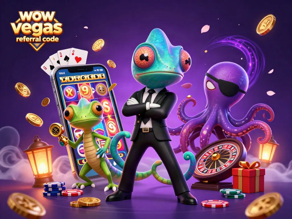 Play to win with the WOW Vegas referral code, featuring colorful slot games and rich gaming elements.