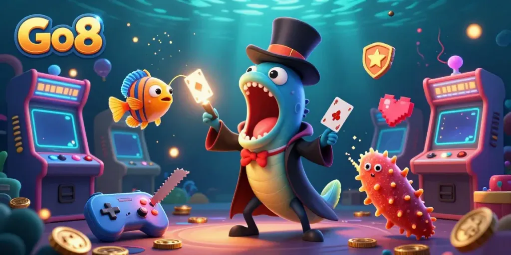 Experience the thrill of Go8 in an enchanting underwater casino adventure with vibrant characters and gaming elements.