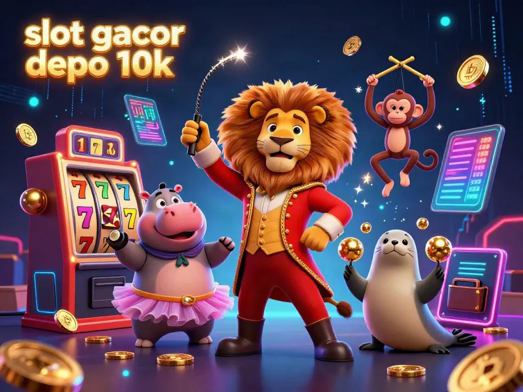 Feel the excitement with slot gacor depo 10k as vibrant characters entertain amidst neon-lit casino elements.