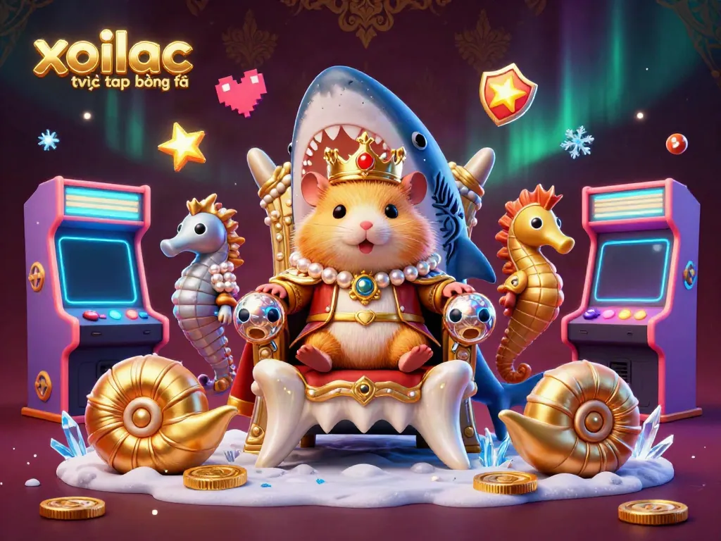 Experience the thrill of "xoilac tv trực tiếp bóng đá" with a dynamic scene featuring a hamster king and underwater royalty surrounded by vibrant casino elements.