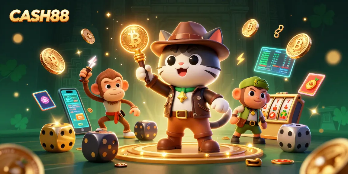 CASH88 engages players with a thrilling 3D casino adventure featuring an explorer cat and a treasure-hunting monkey.