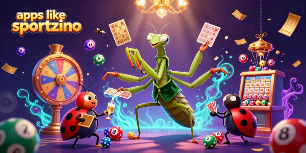 Engage with exciting apps like sportzino in a vibrant casino-themed 3D illustration.
