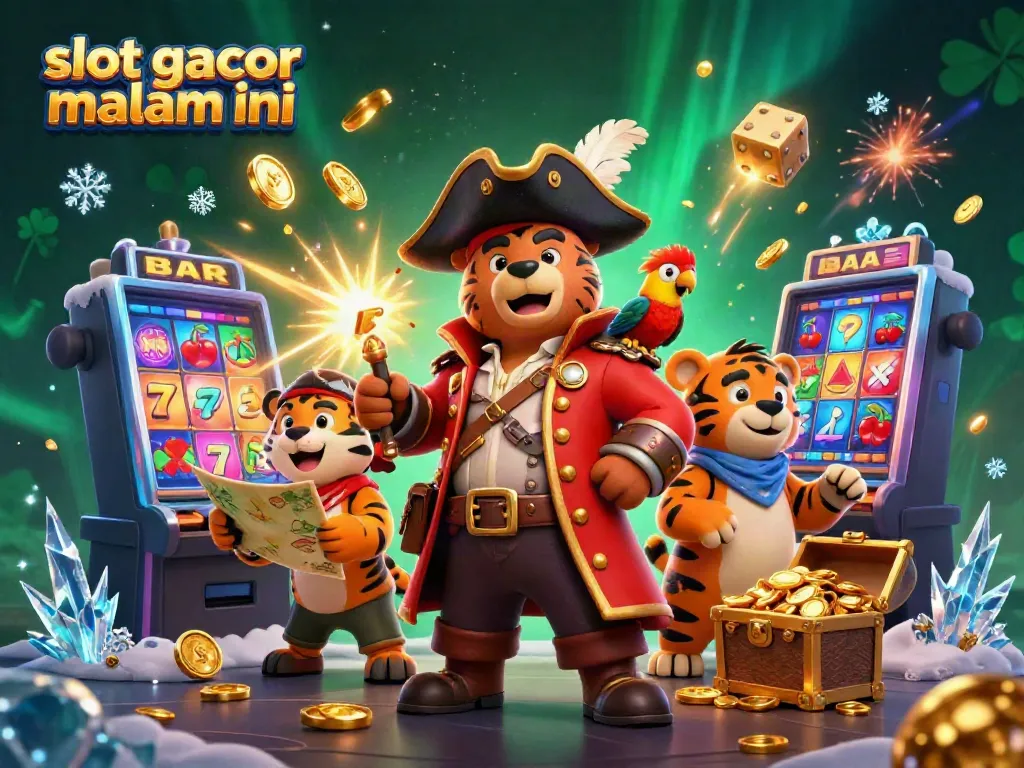 Permainan slot gacor malam ini yang menarik dengan tema bajak laut dan suasana mewah di kasino.