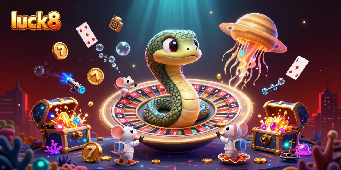 Engaging scene of luck8 casino with astronaut mice betting on Saturn's roulette rings, rich in casino elements.