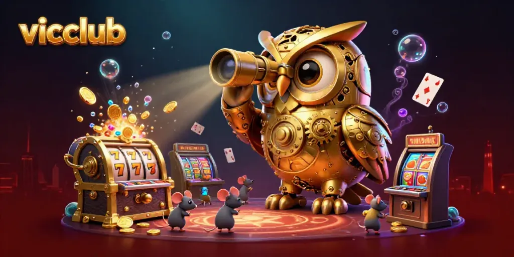Experience the thrilling world of vicclub with an energetic casino scene filled with animated characters and vibrant game elements.