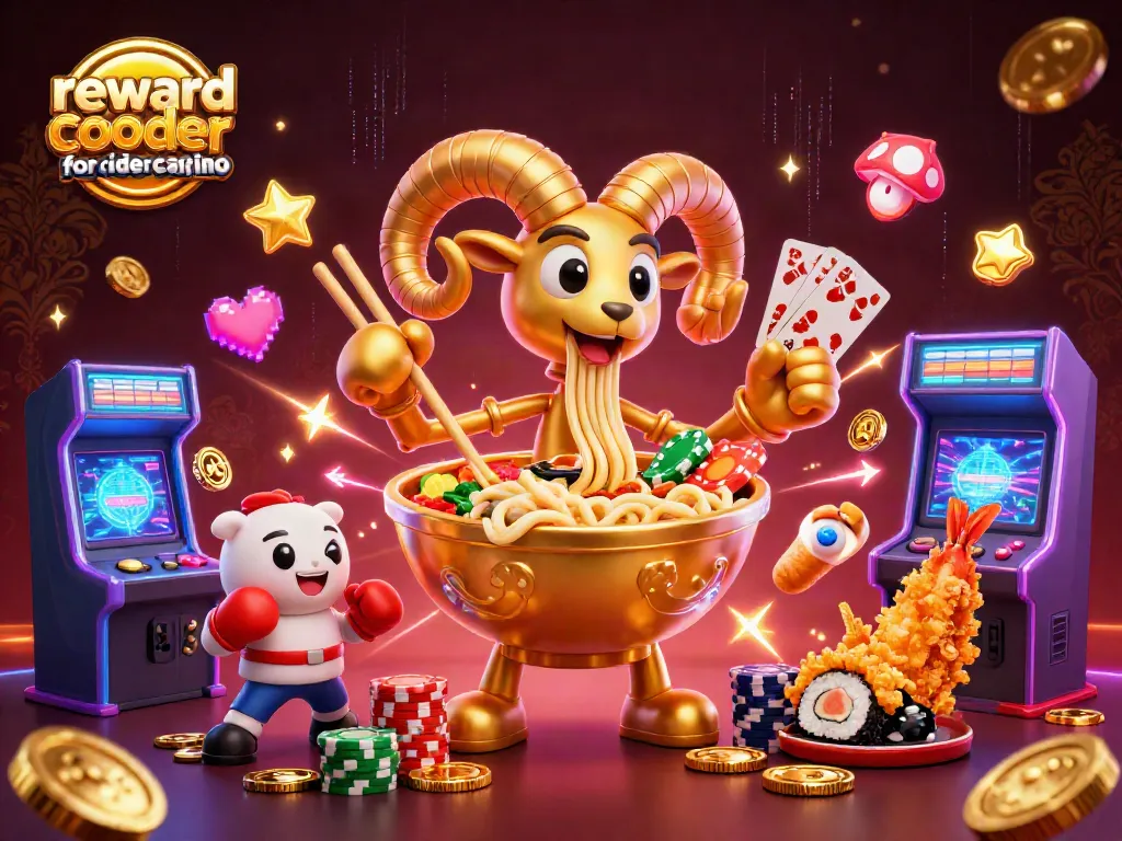 Claim bonuses with the reward code for cider casino on colorful casino-themed illustration.