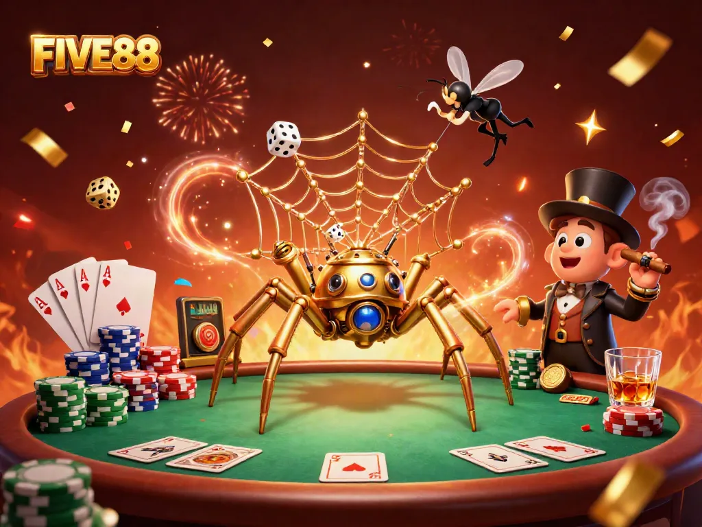 Engage with the vibrant FIVE88 casino atmosphere featuring steampunk elements and exciting game visuals.