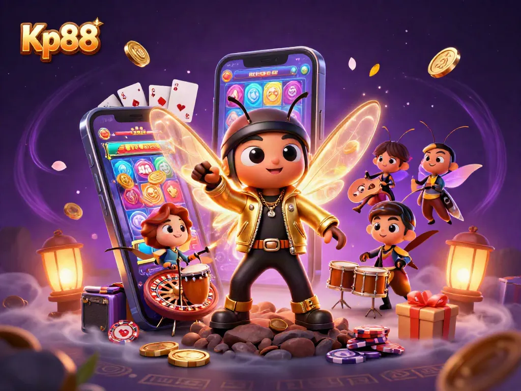 Kp88 excites players with dynamic slots and casino games featuring a rock star and quirky insect band.
