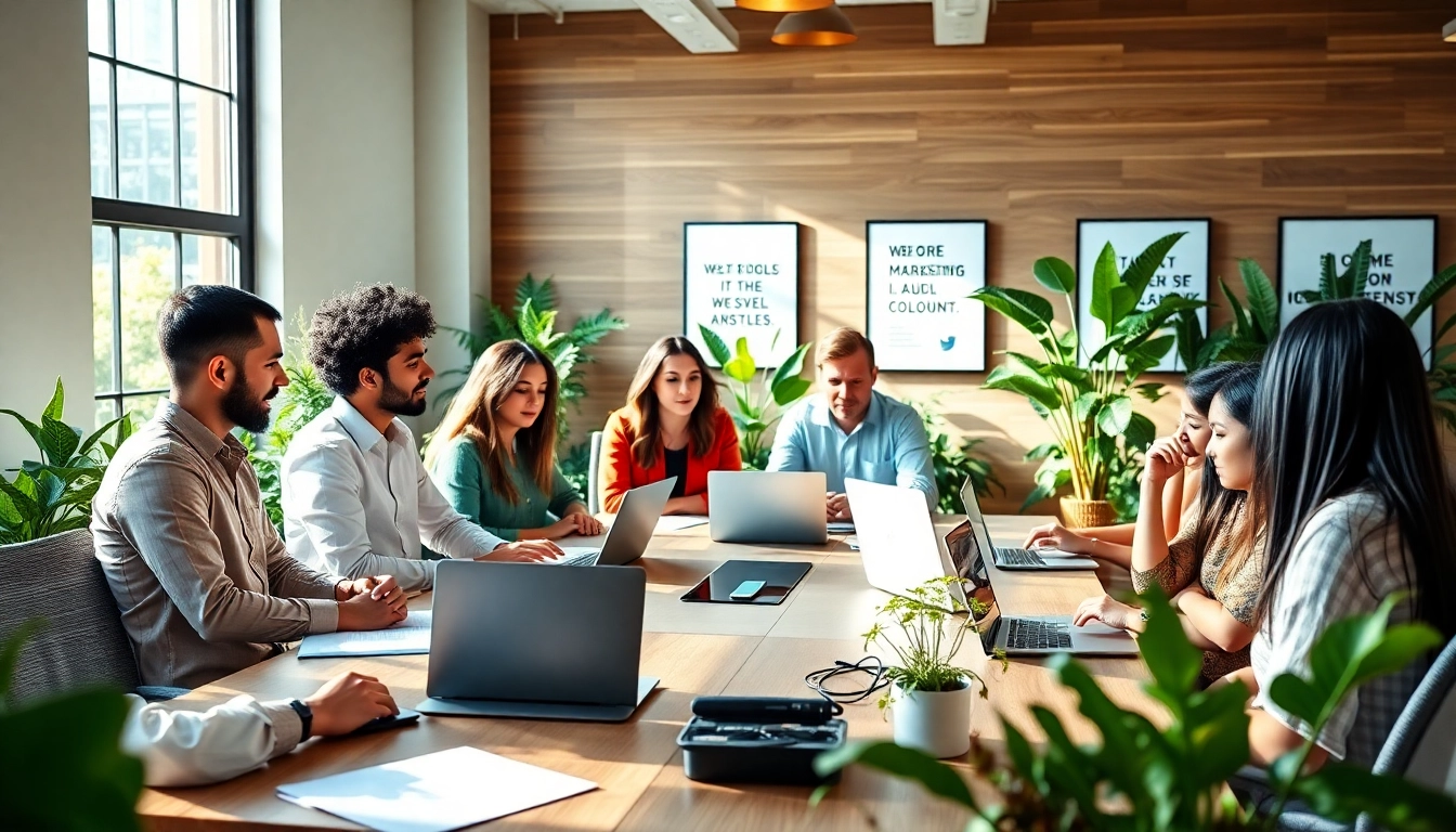 Corporate Marketing Services Melaka team collaborating in a modern office environment.