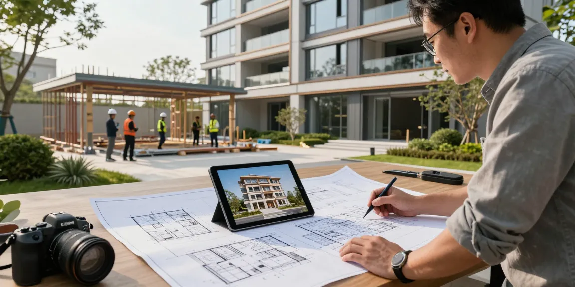 Innovative construction scene of luxury property showcasing woningunie design elements.