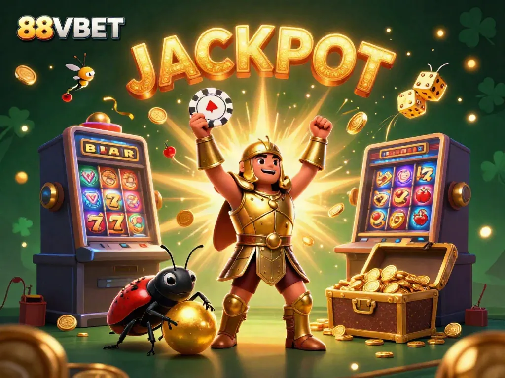 Experience excitement with 88VBET's jackpot features, slot games, and vibrant casino elements