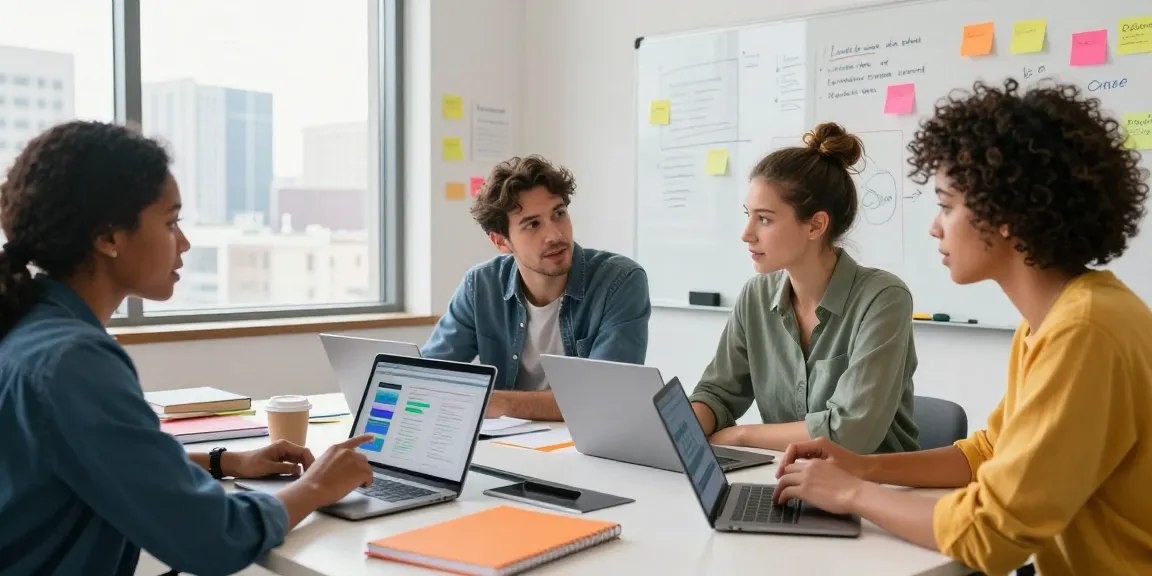 Team collaboration at a modern workspace, check out our blog for creative insights and strategies.