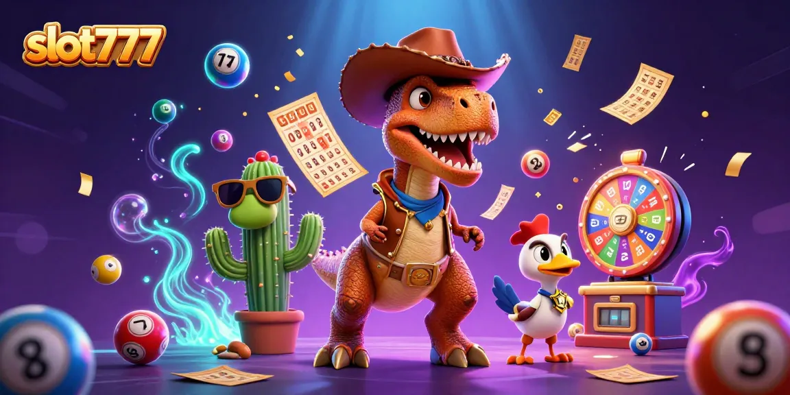 Enjoy the fun of slot777 with vibrant characters and elements in a colorful casino scene.