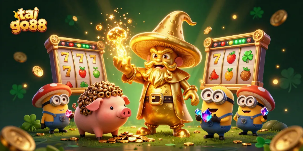 Play tai go88 as the golden mushroom wizard conjures riches in a vibrant casino adventure.