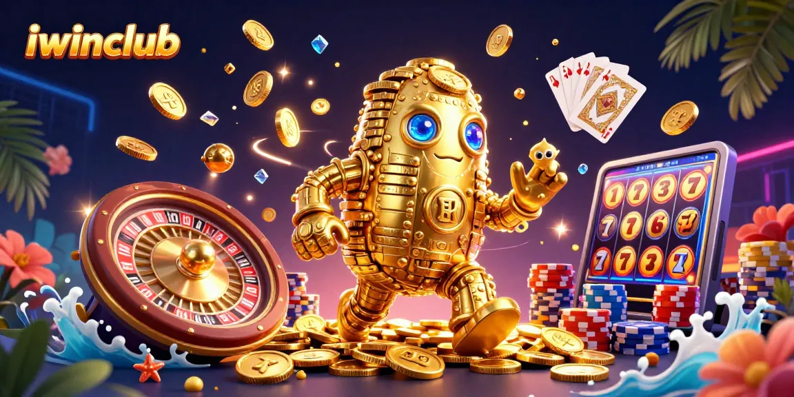 Engage with iwinclub's immersive casino experience featuring a dynamic golden golem.