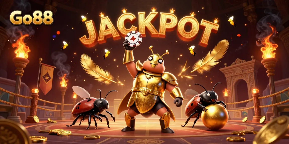 Experience the thrill of gameplay with Go88, featuring a victorious beetle and jackpot excitement.