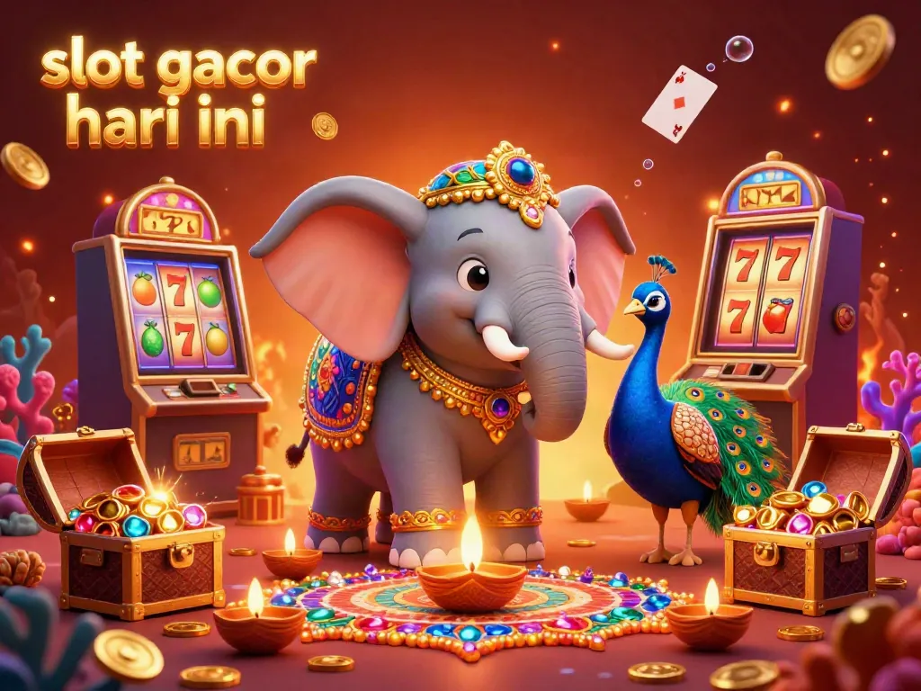 Experience winning opportunities with slot gacor hari ini as a colorful Diwali-themed elephant engages with dynamic casino elements.