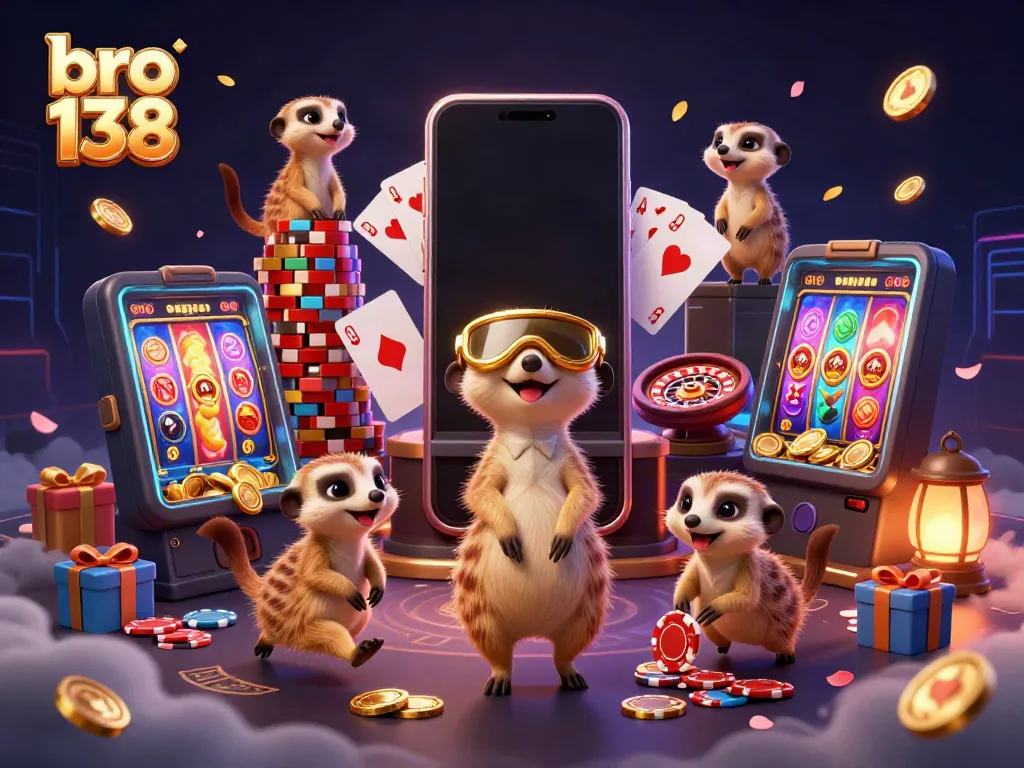 Experience energetic gameplay at bro 138 with meerkats managing a dynamic casino scene.