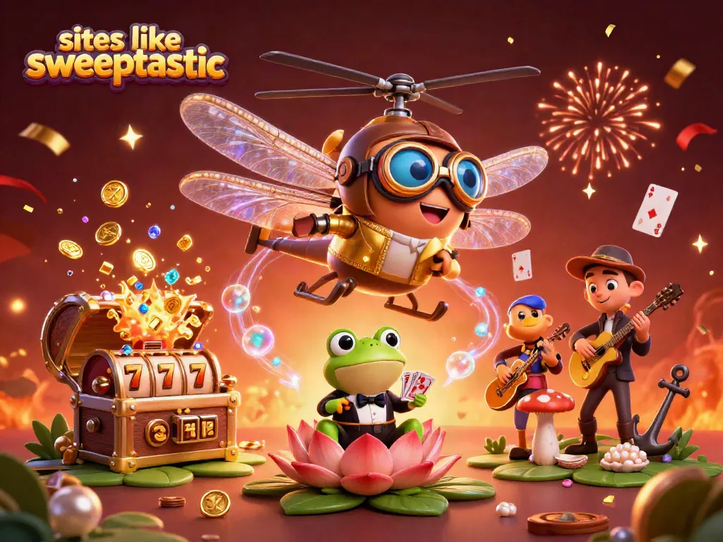 Spin the reels at sites like sweeptastic with our vibrant gambling-themed illustration