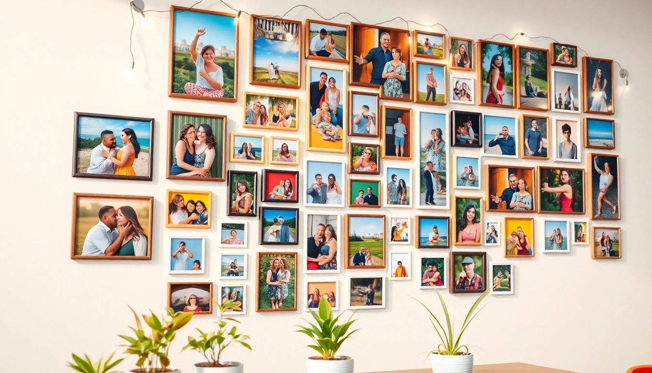 Showcase your memorable moments on a vibrant photo wall filled with colorful images.